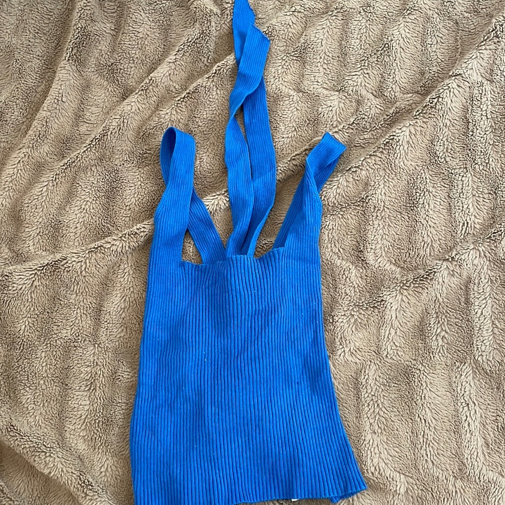 Blue back tie top